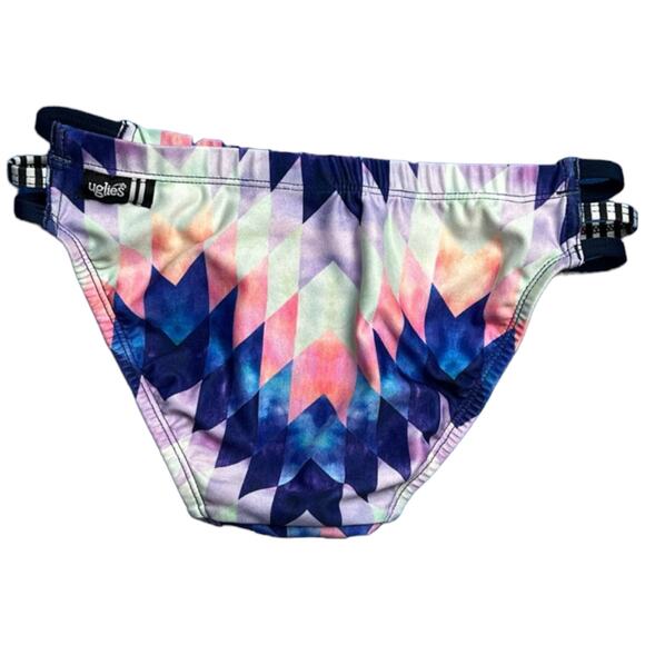DOLFIN XS Geometric Print Bikini Bottom Pink Navy Blue Striped Swimwear Athletic - Picture 11 of 16